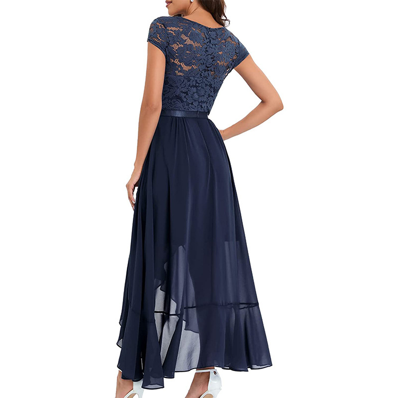 Women V-Neck Casual Dresses Wedding Guest Hi-Lo Floral Lace Prom Cocktail Party A-Line Formal Bridesmaid Dress