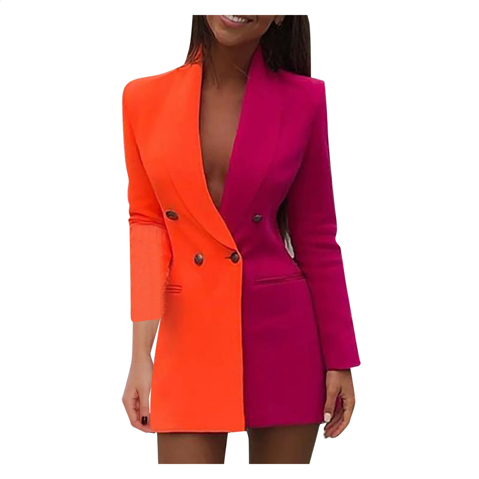 Women Blazer Winter Slim Long Sleeve Elegant Female Suit Double Black White Breasted Coat Jacket Office Dress Coat 240306