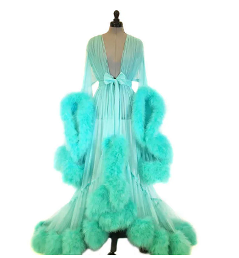 Solid Color Maternity Robes Women Long Dress Tulle Bathrobe Dresses Birthday Party Bridal Fluffy Sleepwear