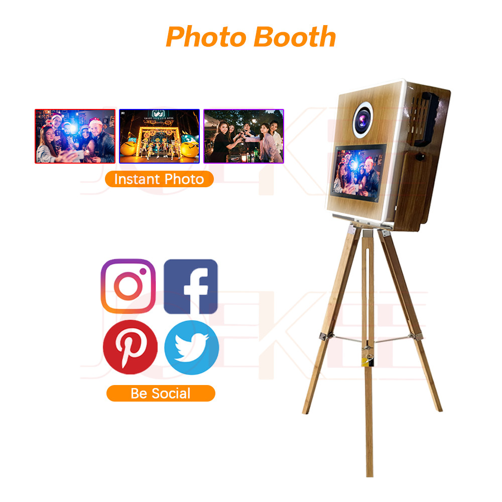 Portable Wooden Photo Booth 15.6 inch Touch Screen DSLR Camera Photo Booth Selfie Machine for Weddings Parties Events With Flight Case