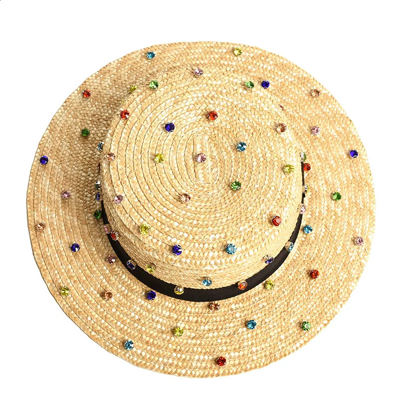 Natural wheat straw handmade diamond sewing decoration jazz hat outdoor travel beach 240311
