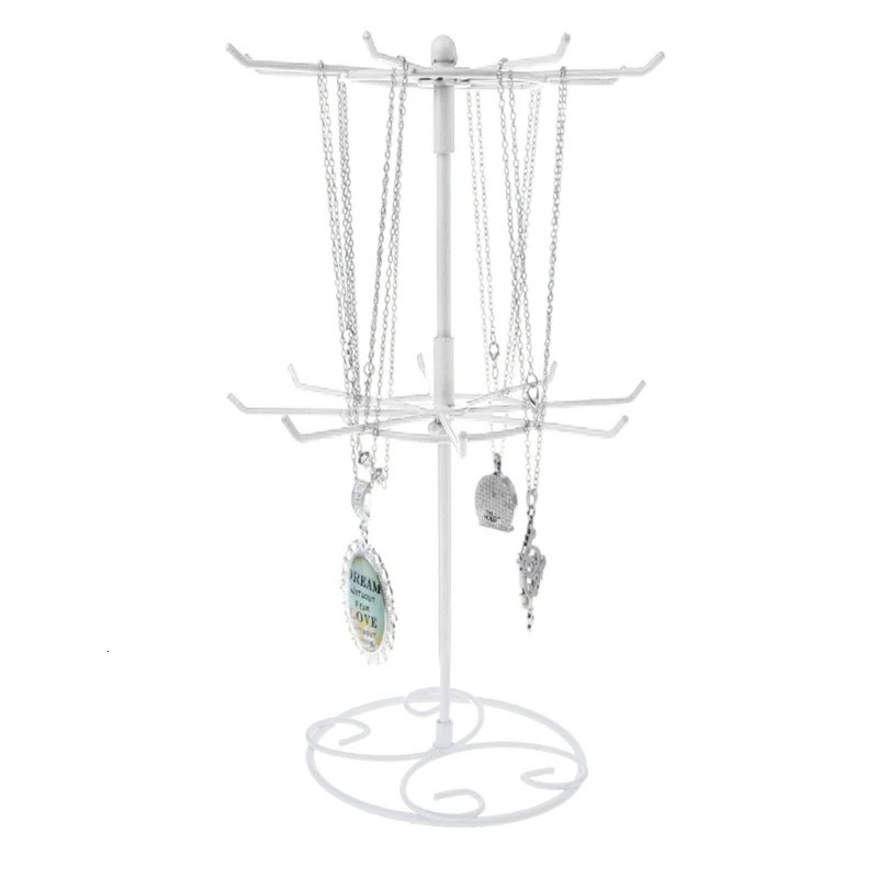 Rotating Iron 2Tier Revolving Stand Rack Jewelry Display Hanger Counter Top 240309
