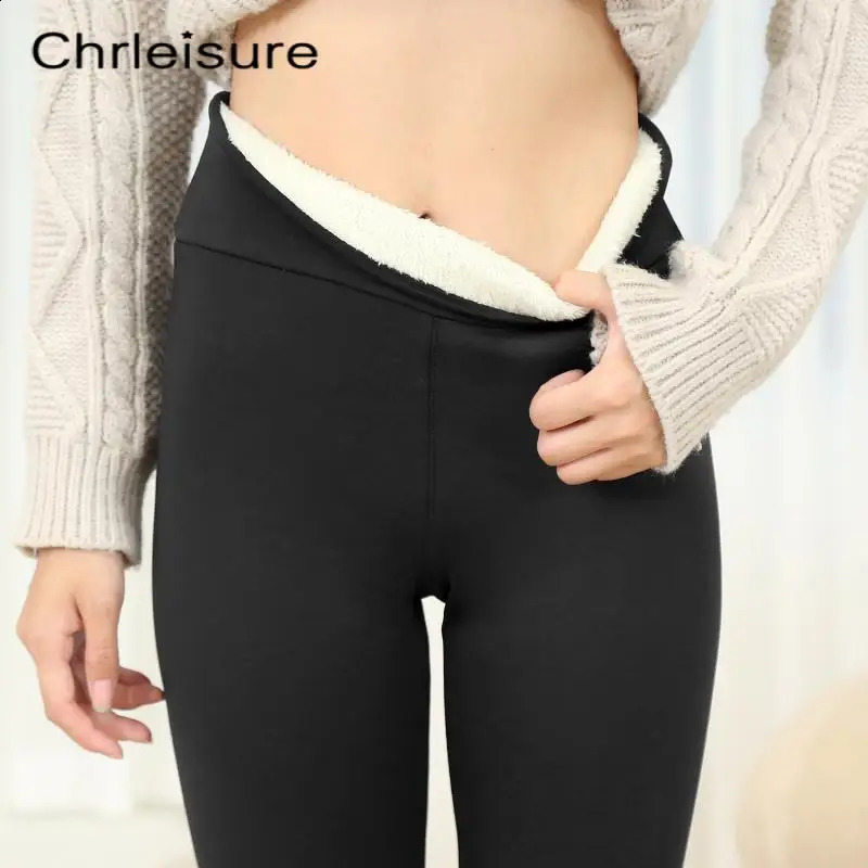 CHRLEISURE Winter Warm Pant High Waist Fleece Thick Velvet Trousers Elastic Casual Cold Resistant Lamb Wool Women Pants 240314