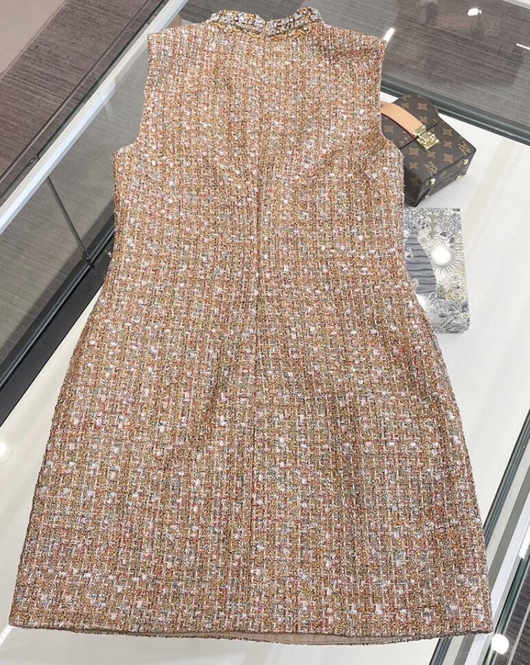 Fashionable and minimalist m-iu - Grey diamond studded sleeveless dress with a design feel, coarse tweed loose A-line skirt, 2024 autumn new tank top 