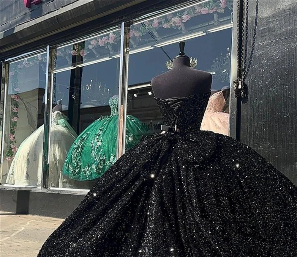Sparkly Black Quinceanera Dress 2025 Sequins Ball Gown Sweet 16 Dresses Princess Birthday Party Vestidos De 15 Anos Quinceaneras