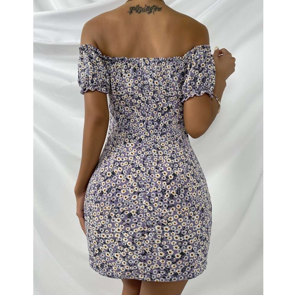 New Print Style Commuting Slimming Short Skirt with Floral Daisy Suspender Dress for Women 9161