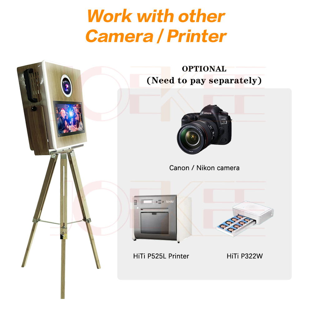 Portable Wooden Photo Booth 15.6 inch Touch Screen DSLR Camera Photo Booth Selfie Machine for Weddings Parties Events With Flight Case