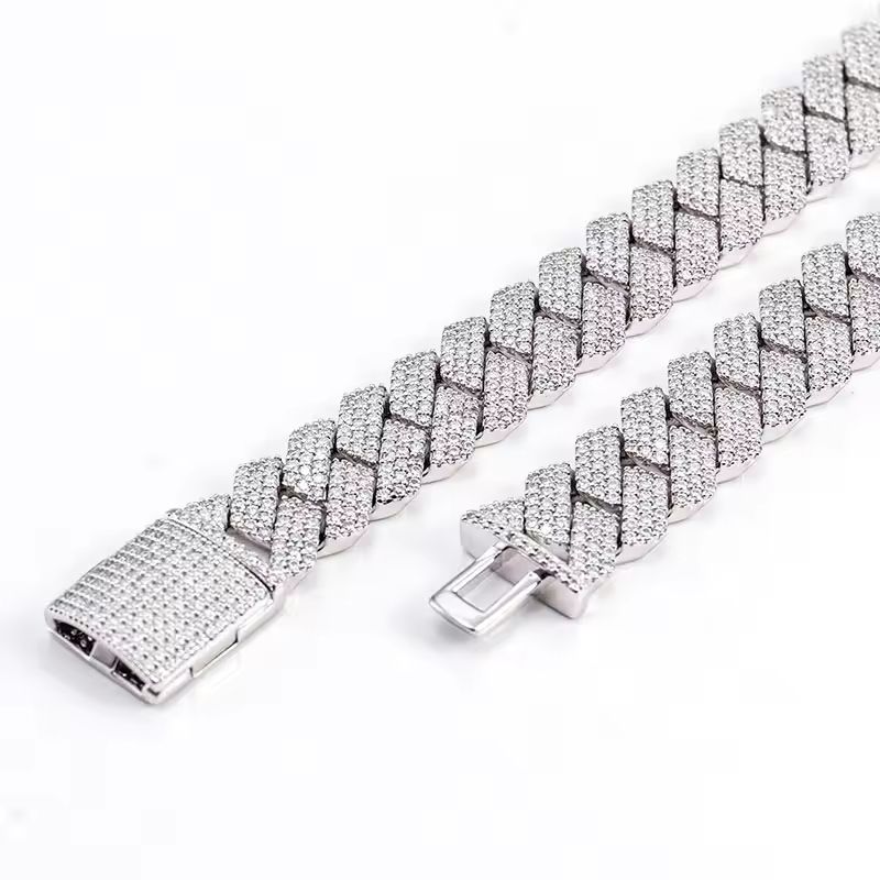 Miami Cuban Link Chain Necklace Designer For Men 3 Row Bling Moissanite Diamond 20Mm Wide Choker Iced Out Chains Necklaces Prong Gold Plate Hip Hop Je