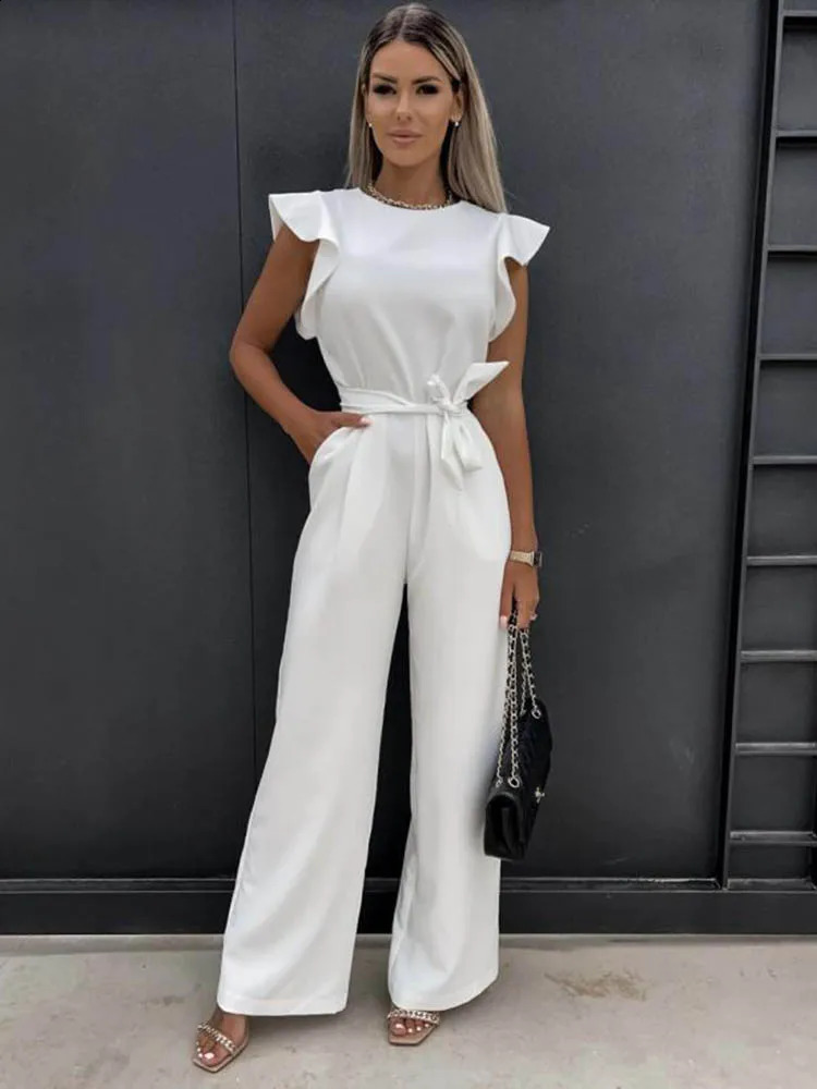Summer Short Sleeve Wide Leg Jumpsuit For Women Elegant Romper Vintage Streetwear Jumpsuits Overalls Jump Suit Woman 240307