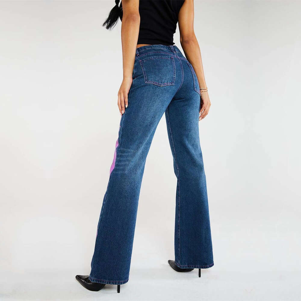 2024 New Personalized Street Letter Print Mid Waist Casual Straight Leg Jeans