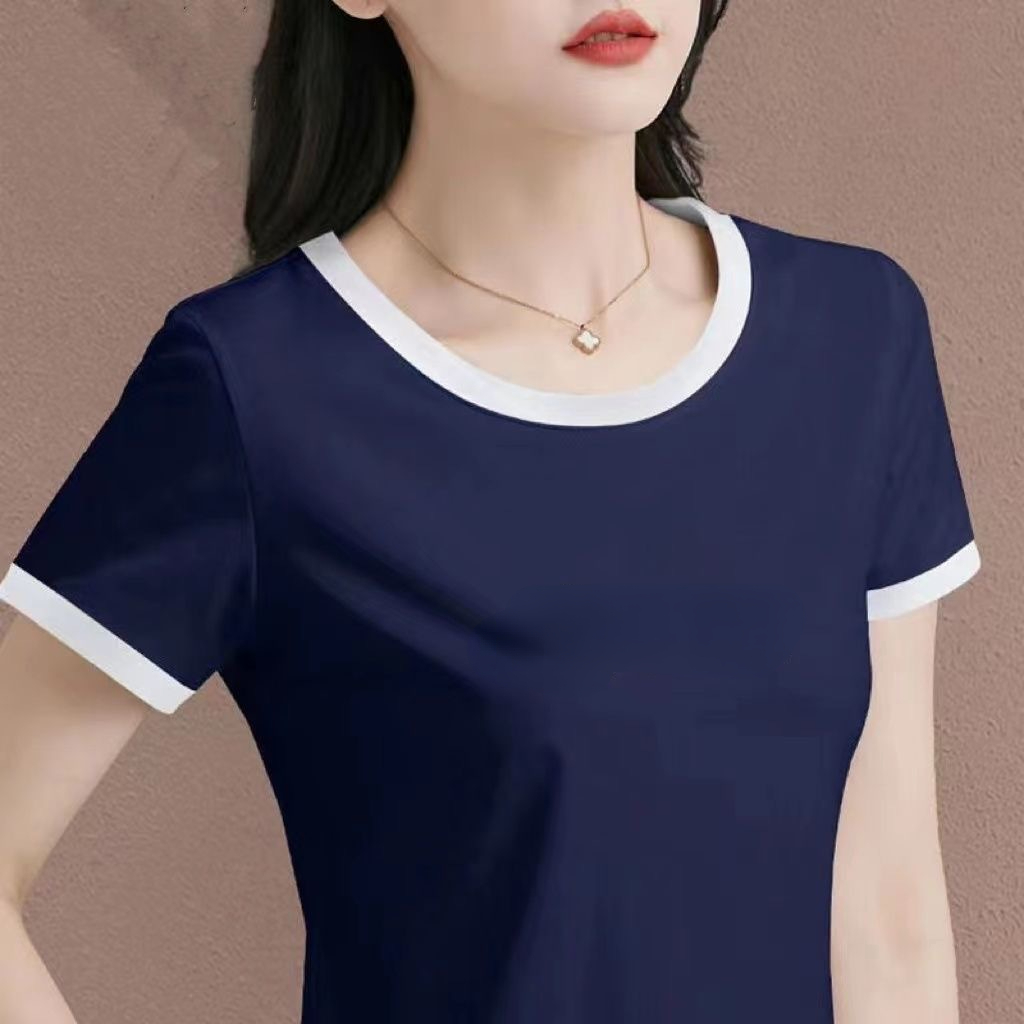 Polo women's 2026summer new round neck short sleeve foreign style versatile plus size women's T-shirt casual sports base top