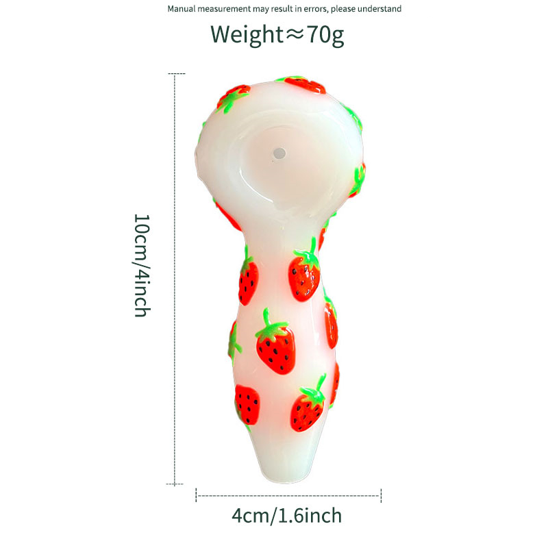 1pc,4in Colorful Hand Drawn Glass Water Pipe,Cute Strawberry Pattern With Glow In Dark,White Jade Pipe,Borosilicate Glass Bong,Glass Hookah,Smoking Ac