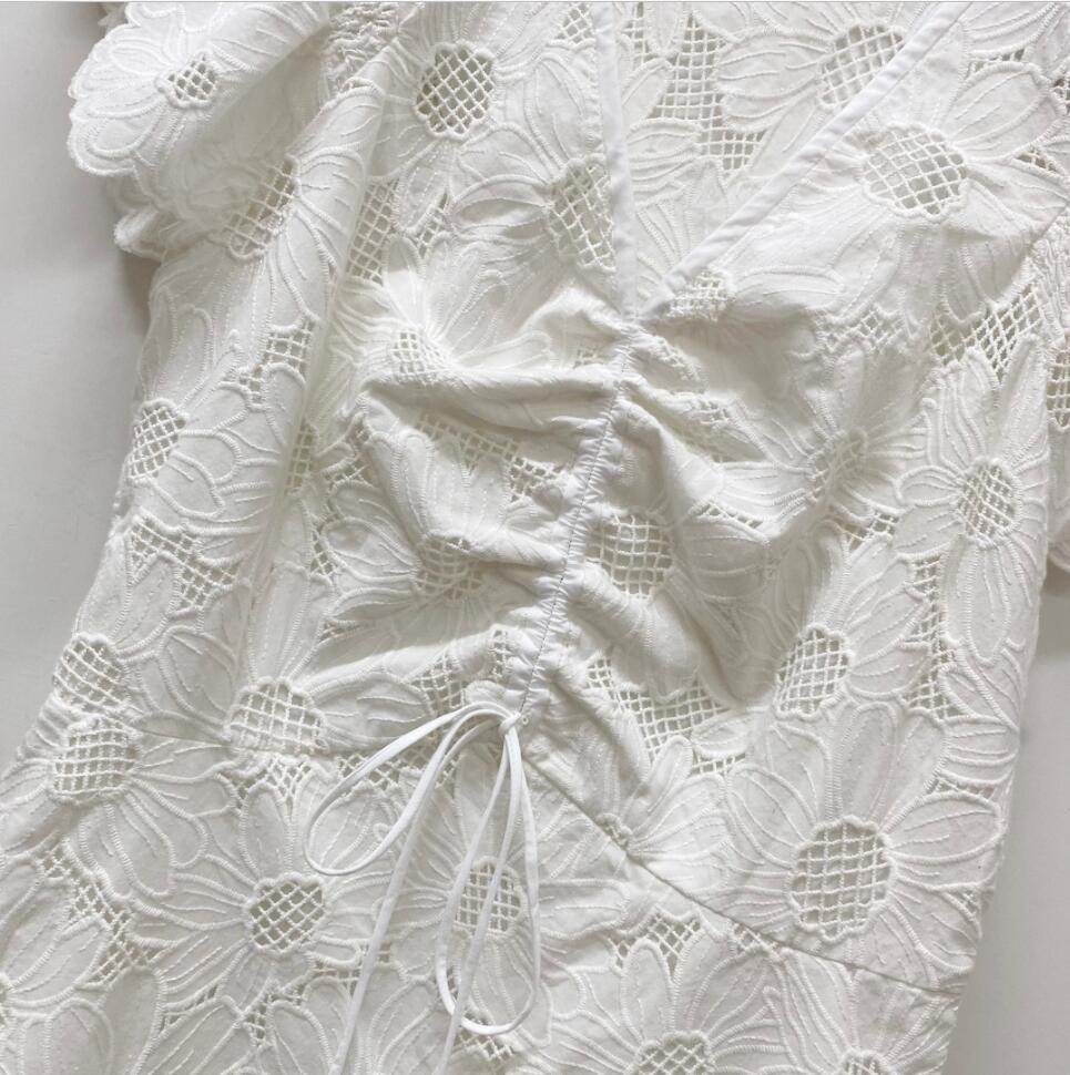 French dress 24 new sand/ro first love white lace temperament V-neck tie up slim fit waist slimming dress