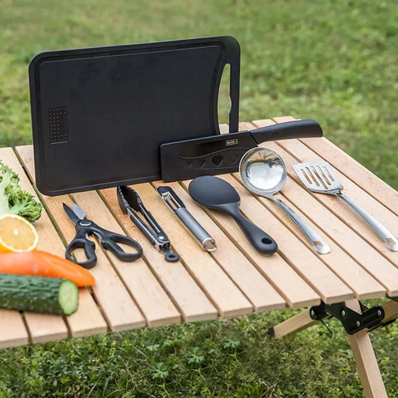 Outdoor Camping Kitchenware 8Piece Set Comes with A Full of Thickened Cookware Storage Kit Cutlery Supplies Tools 240306
