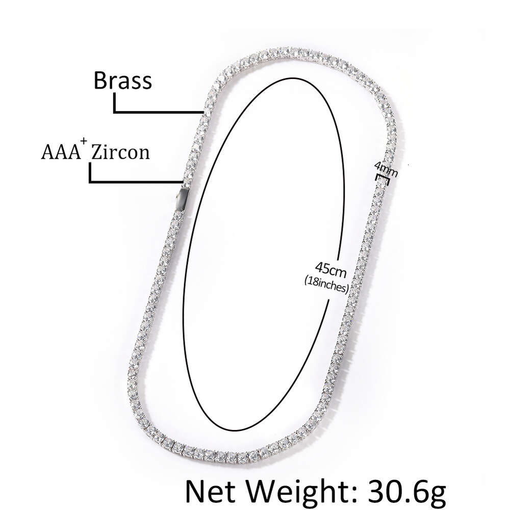 4mm Hip Hop Mens Black Tennis Ball Link Chain Necklace Choker With Spring Buckle 14k Gold Set Cubic Zirconia Diamond Simple Personalized Outfit Chains