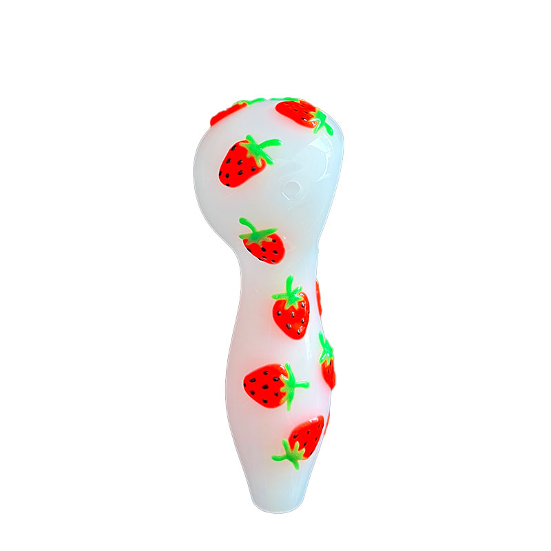 1pc,4in Colorful Hand Drawn Glass Water Pipe,Cute Strawberry Pattern With Glow In Dark,White Jade Pipe,Borosilicate Glass Bong,Glass Hookah,Smoking Ac