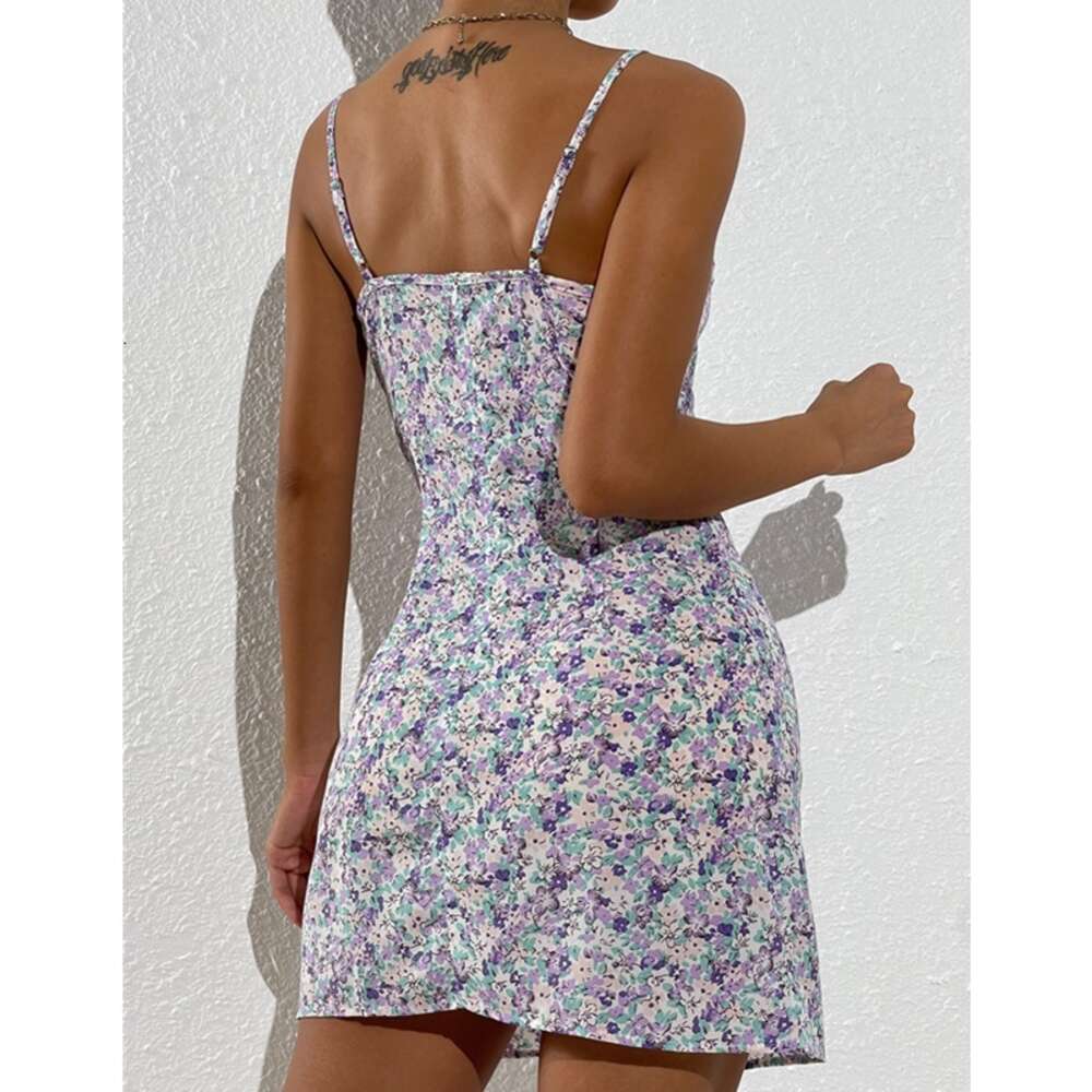 Summer Camisole Wrapped Chest, Backless Slim Fit, Commuting Floral Dress for Women 9208
