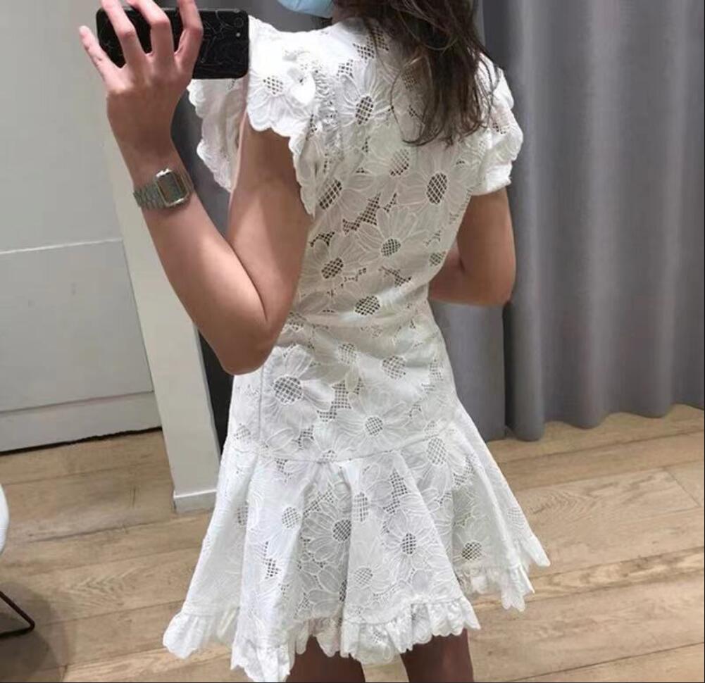 French dress 24 new sand/ro first love white lace temperament V-neck tie up slim fit waist slimming dress