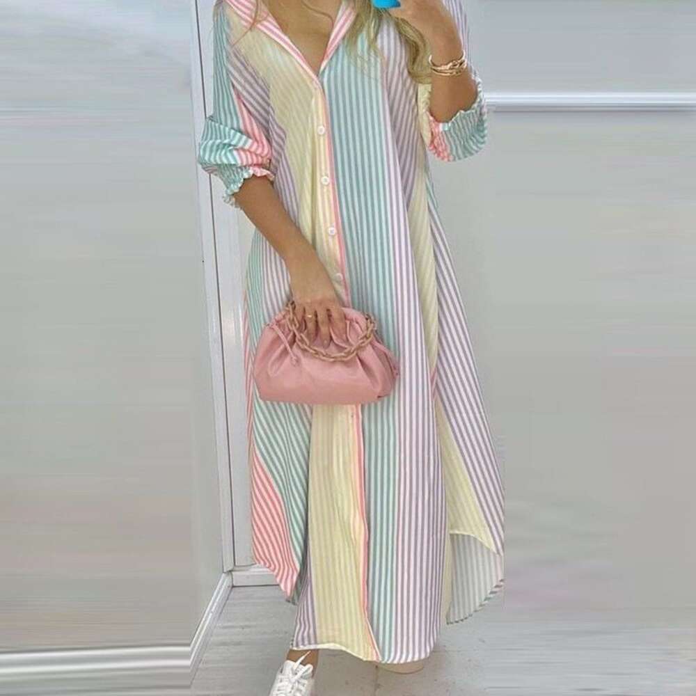 2024 New Fashion Print Collar Long Sleeved Shirt Sexy Dress
