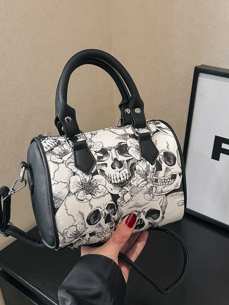 Boston Bags Women's Bag Small and Fashionable Skull Print Handheld Personalized Shoulder Pillow