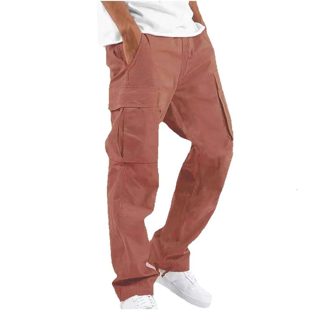 Men's Pants Outdoor Mens Cargo Black Cotton Pure Color Overalls Streetear Men Straight Trouser Pocket Sweatpants 5XL