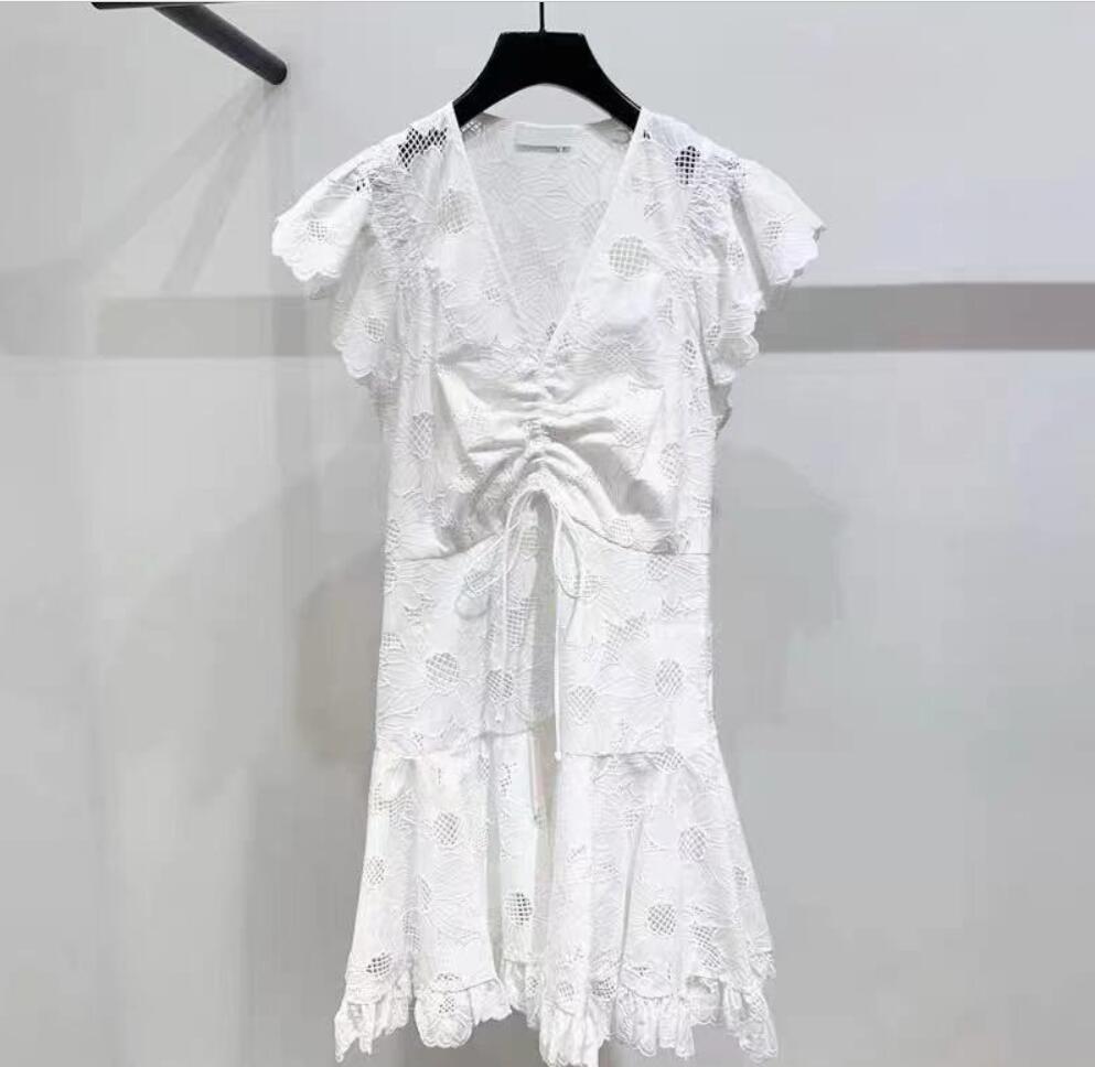 French dress 24 new sand/ro first love white lace temperament V-neck tie up slim fit waist slimming dress