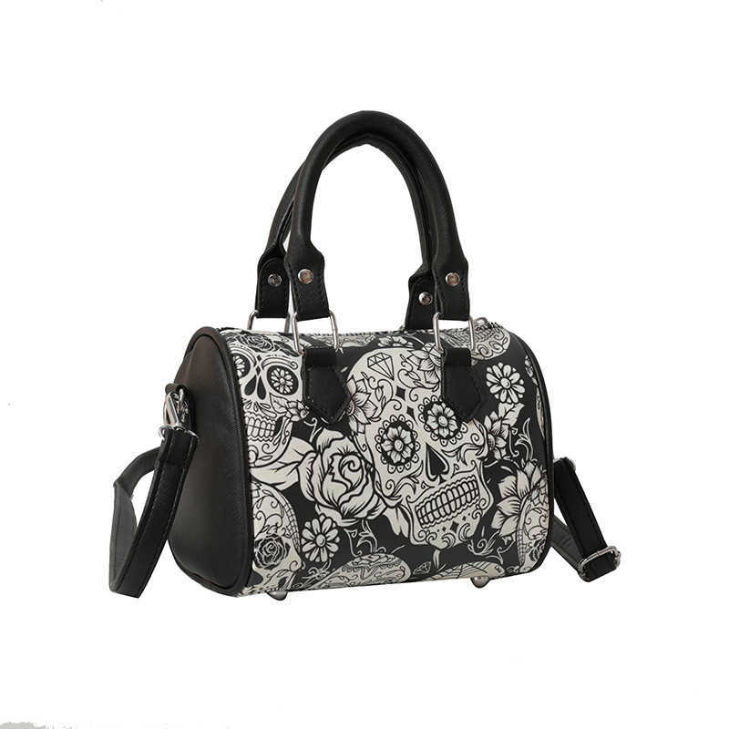 Boston Bags Women's Bag Small and Fashionable Skull Print Handheld Personalized Shoulder Pillow