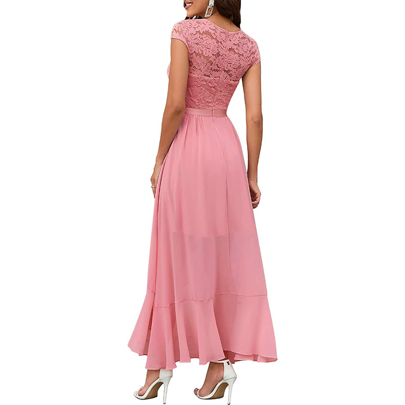 Women V-Neck Casual Dresses Wedding Guest Hi-Lo Floral Lace Prom Cocktail Party A-Line Formal Bridesmaid Dress