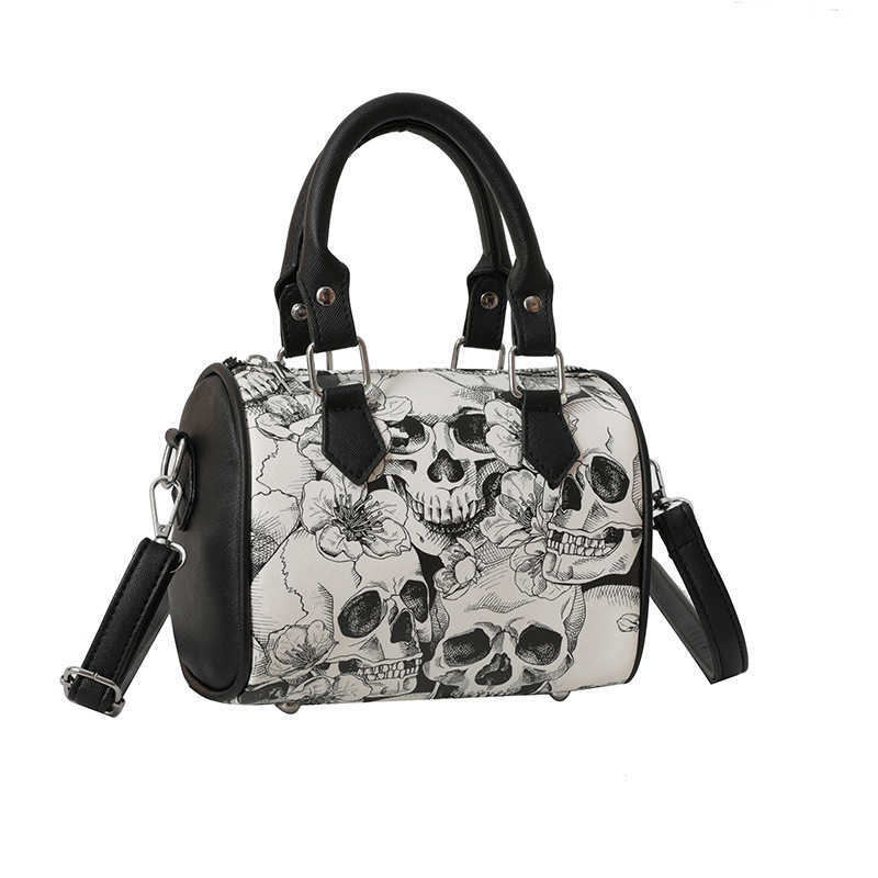Boston Bags Women's Bag Small and Fashionable Skull Print Handheld Personalized Shoulder Pillow