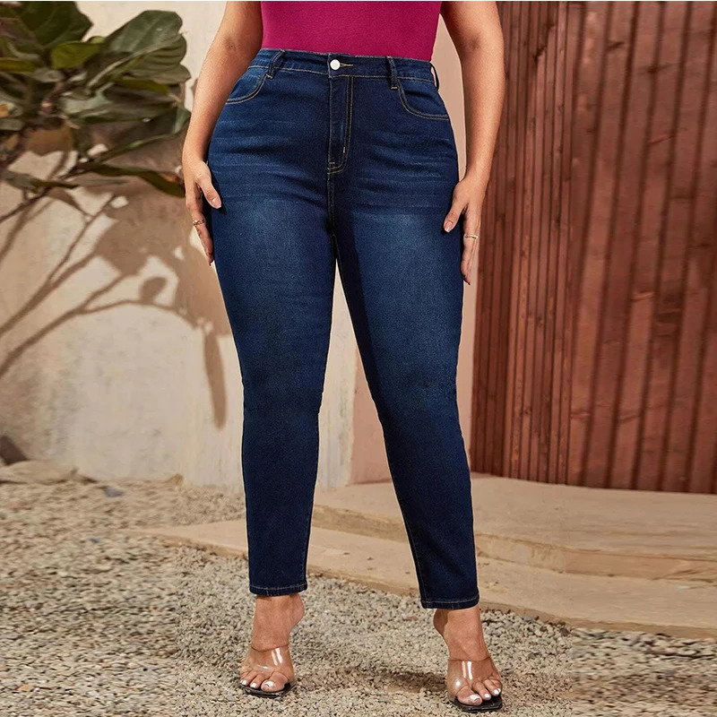 Plus Size Women Mom Jeans High Waist Plus Size Jeans High Elastic Stretch Jeans 100kgs Washed Denim Skinny Pencil Denim Pant 240315