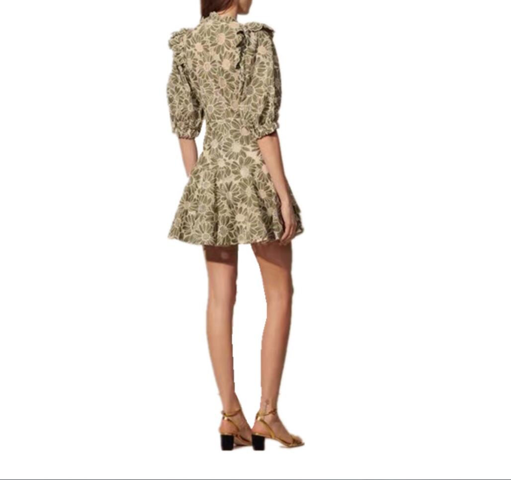 French dress 24 new sand/ro summer women's V-neck hollowed out small wrinkled chrysanthemum embroidery bubble sleeve skirt for children