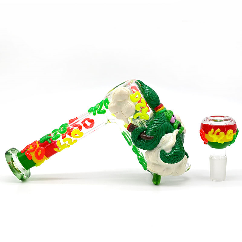 7.9in,Glass Hammer Water Pipe,Glow In Dark,Glass Bong,Glass Hookah,Hand Painted,Smoking Accessaries