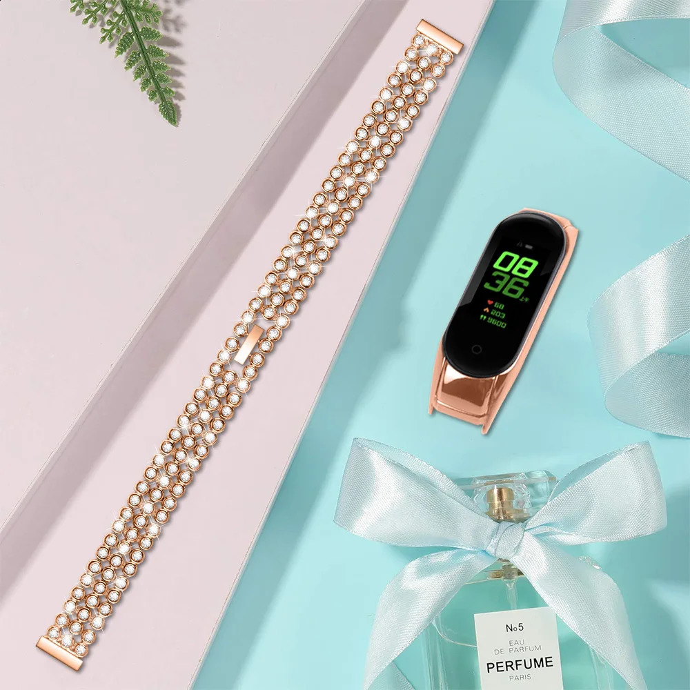 Women Girls Diamond Stainless Steel Bracelet Band For Mi Band 5 4 3 Watch Strap Loop For Miband 3 4 5 Wrist Strap Correa 240311