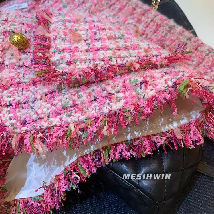 Autumn Winter Women French Casual Single Breasted Coats Female Oneck Tweed Jackets Ladies Loose Warm Overcoats R664 240307