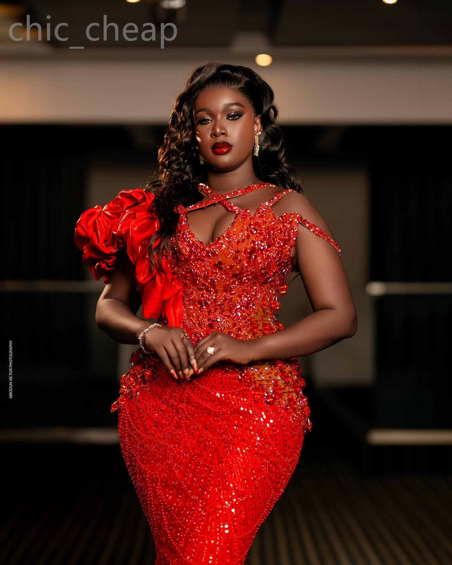 2024 Aso Ebi Red Mermaid Prom Dress Crystals Beaded Sequined Evening Formal Party Second Reception 50th Birthday Engagement Gowns Dresses Robe De Soir