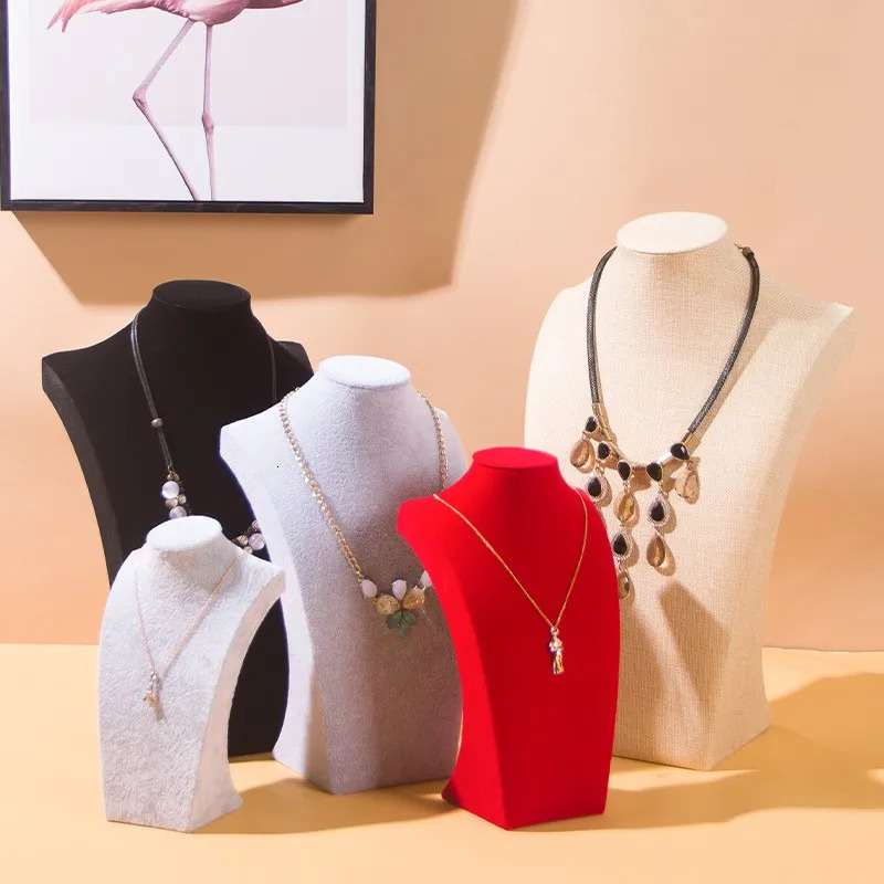 Velvet Necklace Display Bust PU Leather Mannequin Pendant Jewelry Holder Organizer Stand for Store Storage 240309