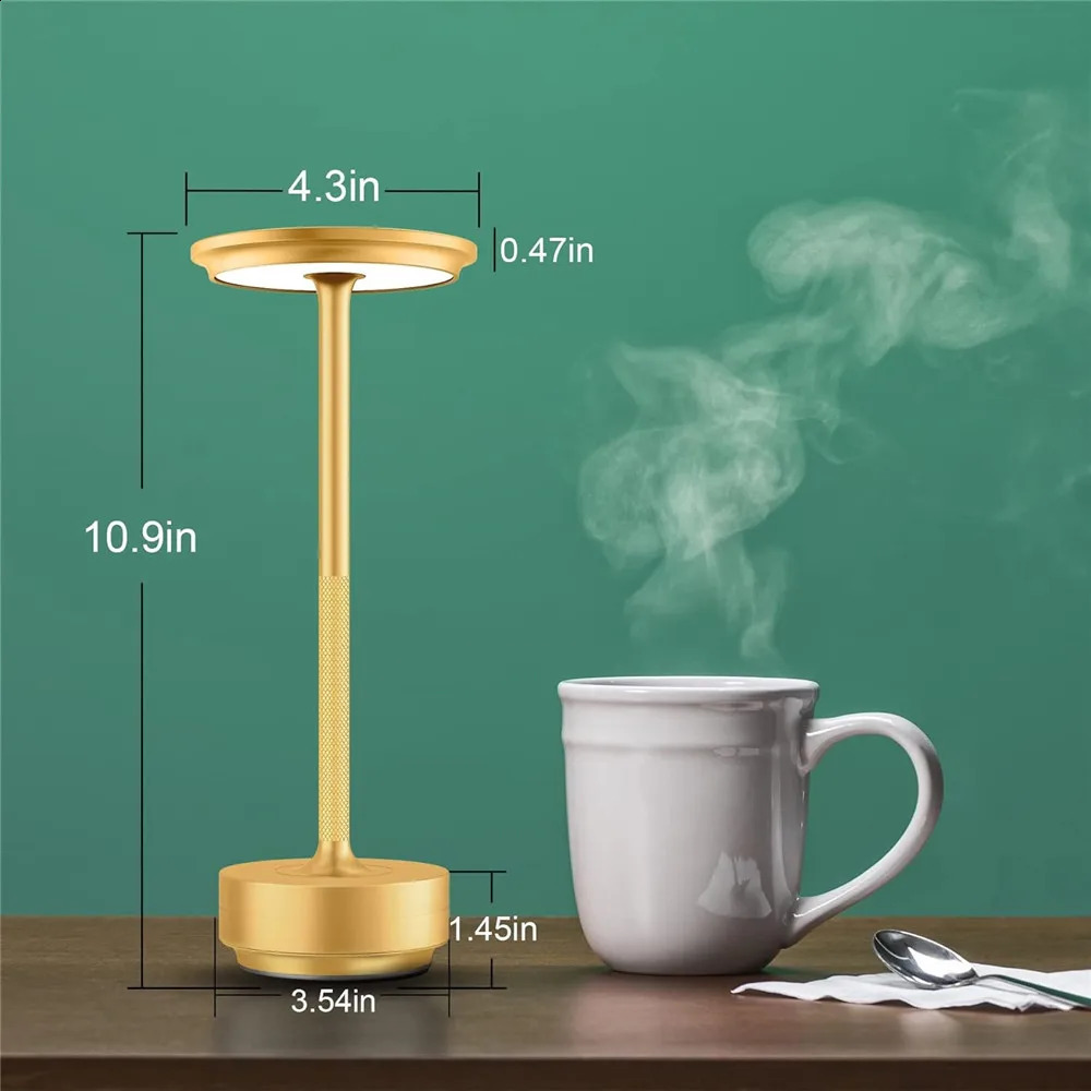 LED Aluminum Alloy Waterproof Rechargeable Desk Lamp Touch Dimming Metal Table Lamps For Bar Living Room Reading Camping Lights 240304