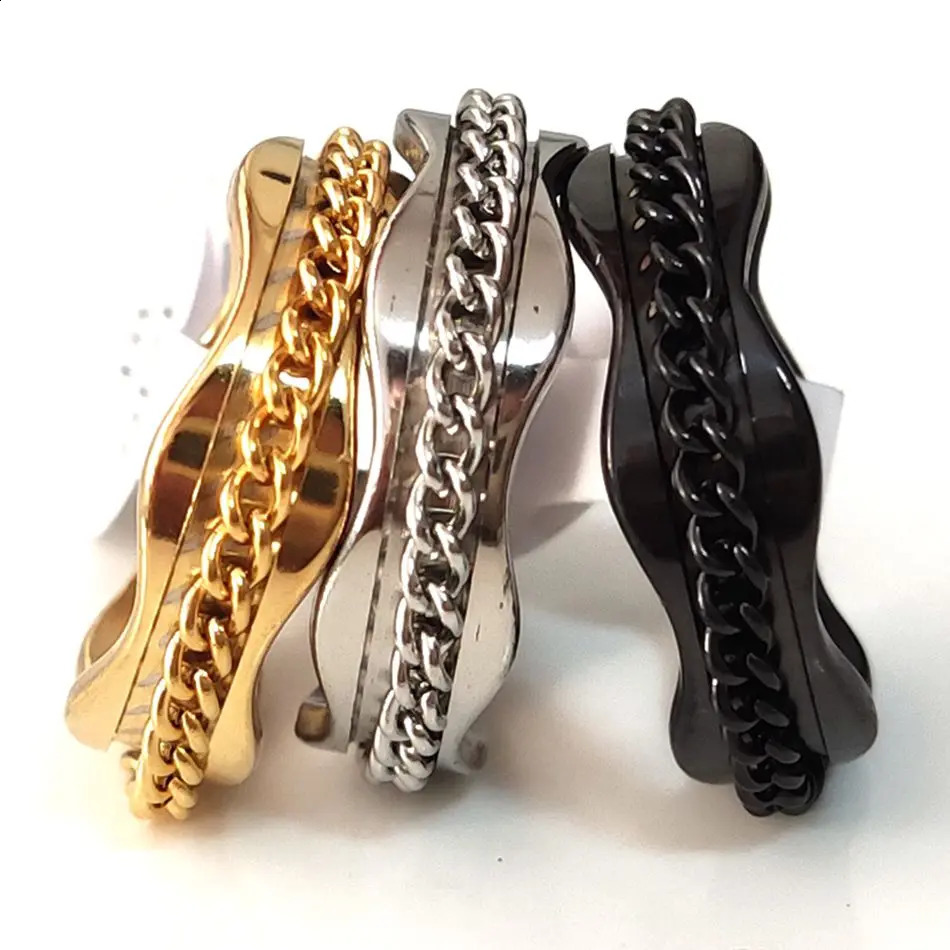 36pcs/lot Creative Wave Shape Rotating Chain Ring Color Mix Stainless Steel Fashion Spinner Ring Sizes Assorted Unisex 240313