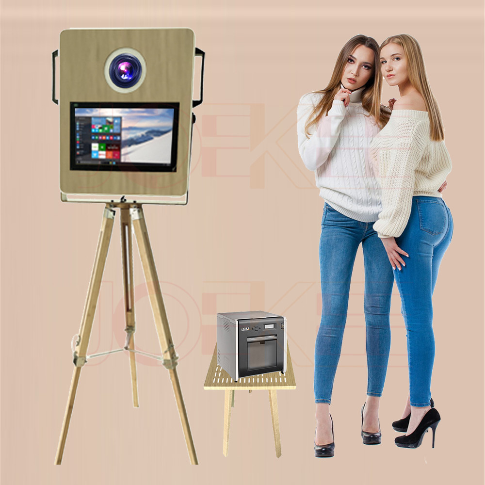 Portable Wooden Photo Booth 15.6 inch Touch Screen DSLR Camera Photo Booth Selfie Machine for Weddings Parties Events With Flight Case