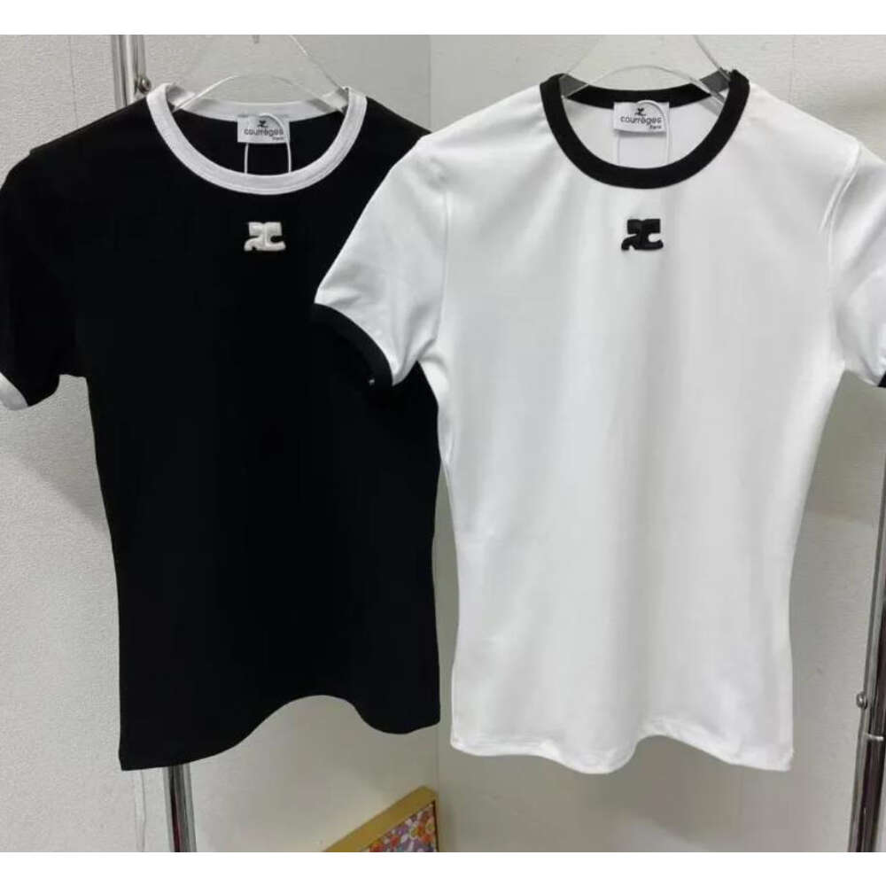 Designer Coureges t Shirt Summer Short Sleeve Women Tshirt Contrast Color Embroidery Slim Fit Top Tee High Quality