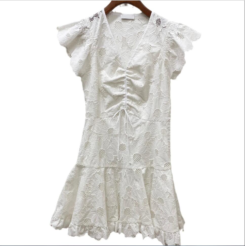French dress 24 new sand/ro first love white lace temperament V-neck tie up slim fit waist slimming dress