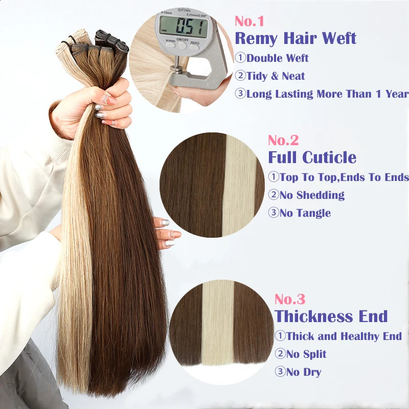 JENSFN Straight 100% Real Human Hair Weft Bundles 50g/Pcs 16-24 Remy Natural Hair Sew In Weaves Brown Blonde Color 240407bj