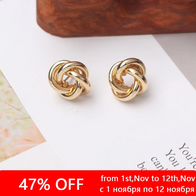 Tiny Metal Stud Earrings for Women Gold Color Twist Round Small Unusual boucles doreilles Fashion Jewelry 240313