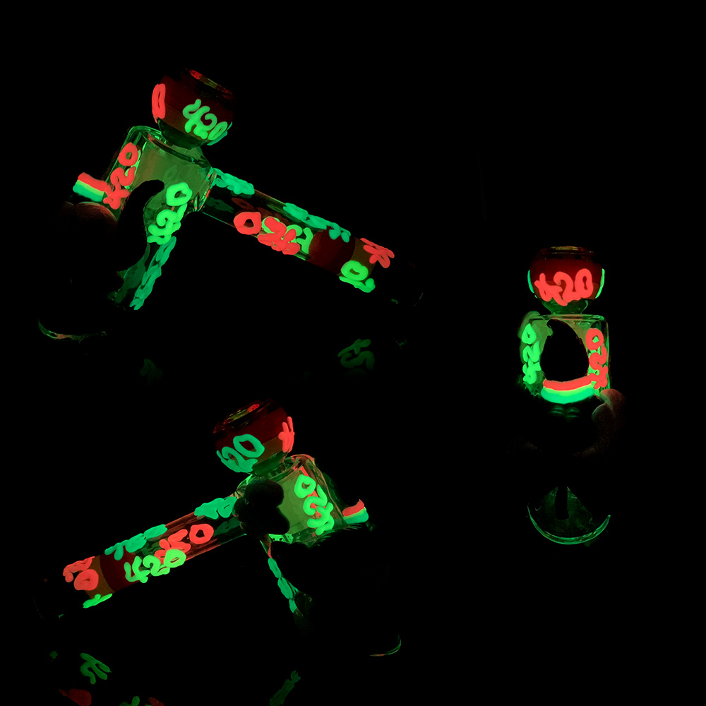 7.9in,Glass Hammer Water Pipe,Glow In Dark,Glass Bong,Glass Hookah,Hand Painted,Smoking Accessaries