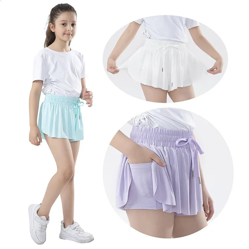 Childrens Shorts Running Tennis Short for Kids Girls Skirt-shorts Trouser Teenager Pocket Sports Pants Clothing 240315