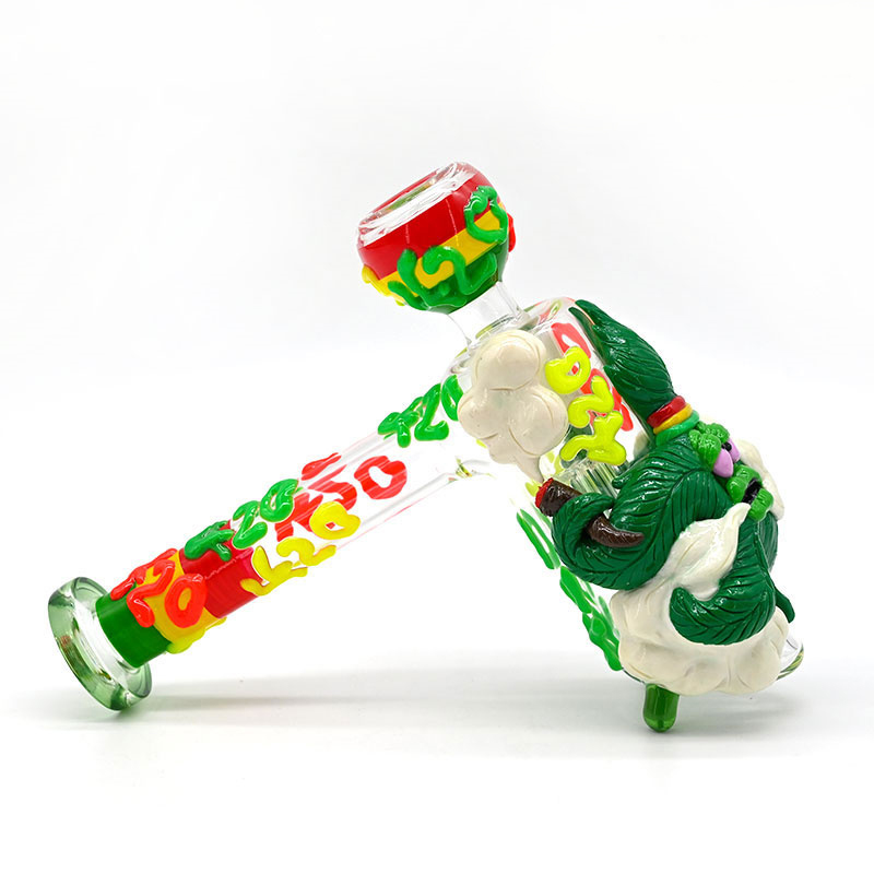 7.9in,Glass Hammer Water Pipe,Glow In Dark,Glass Bong,Glass Hookah,Hand Painted,Smoking Accessaries