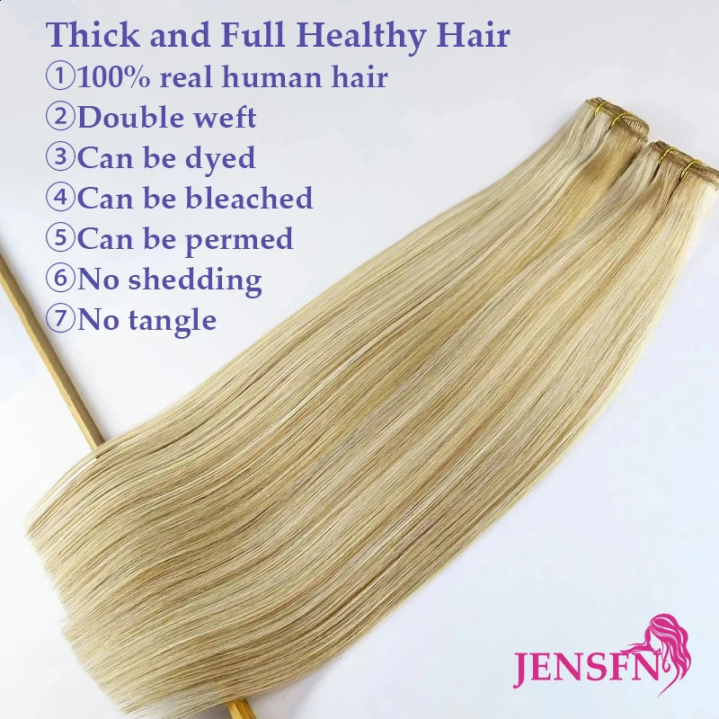 JENSFN Straight 100% Real Human Hair Weft Bundles 50g/Pcs 16-24 Remy Natural Hair Sew In Weaves Brown Blonde Color 240407bj