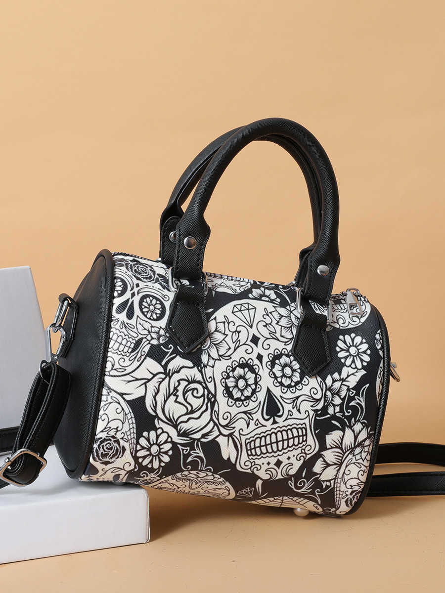 Boston Bags Women's Bag Small and Fashionable Skull Print Handheld Personalized Shoulder Pillow