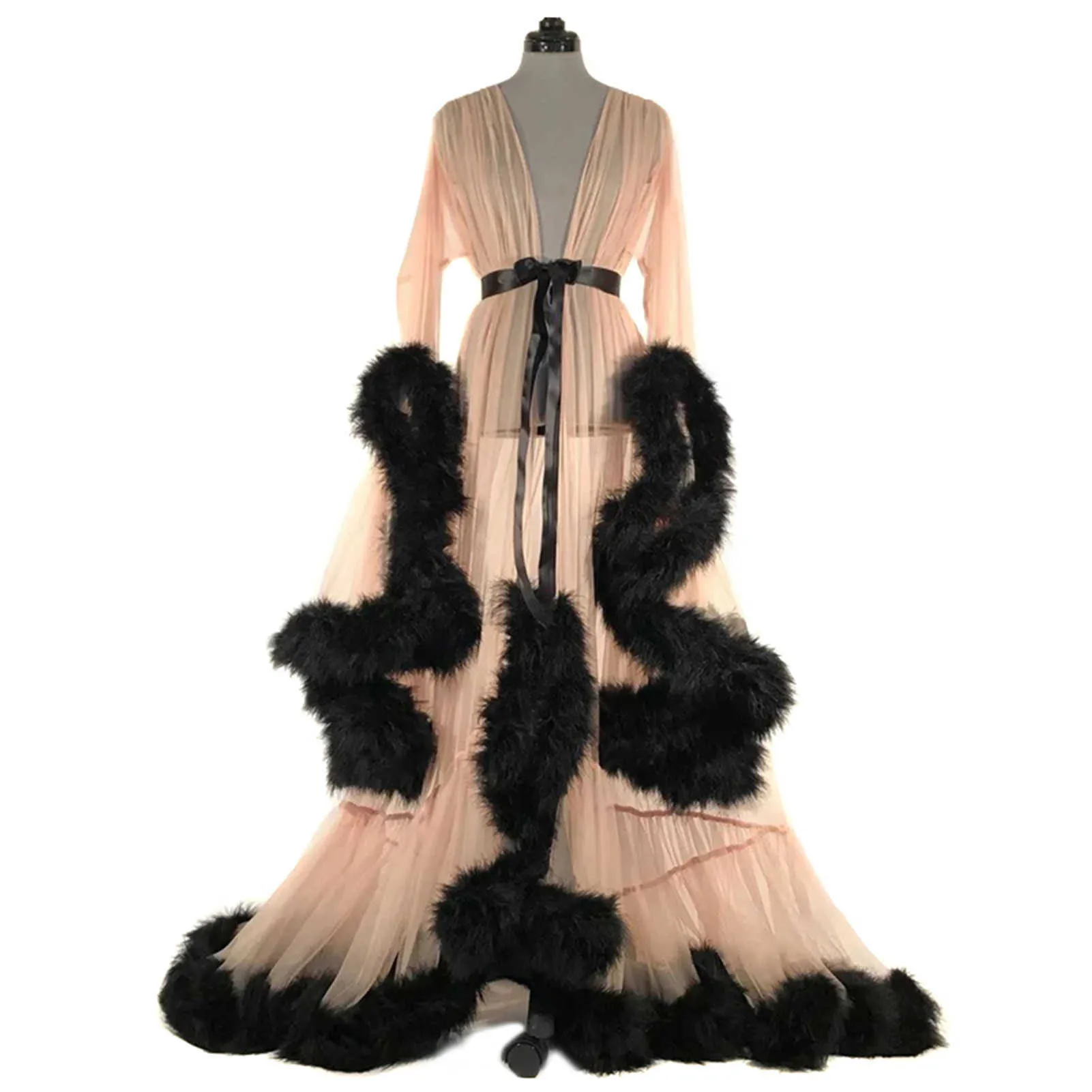 Solid Color Maternity Robes Women Long Dress Tulle Bathrobe Dresses Birthday Party Bridal Fluffy Sleepwear