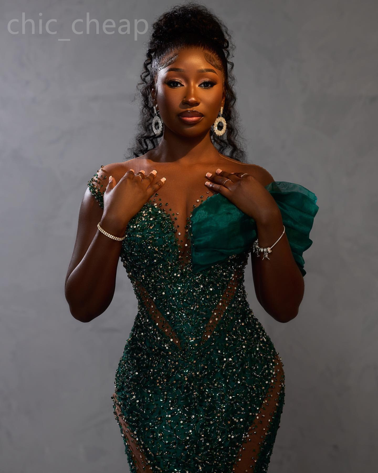 2024 Aso Ebi Dark Green Mermaid Prom Dress Beaded Sequined Lace Evening Formal Party Second Reception 50th Birthday Engagement Gowns Dresses Robe De S